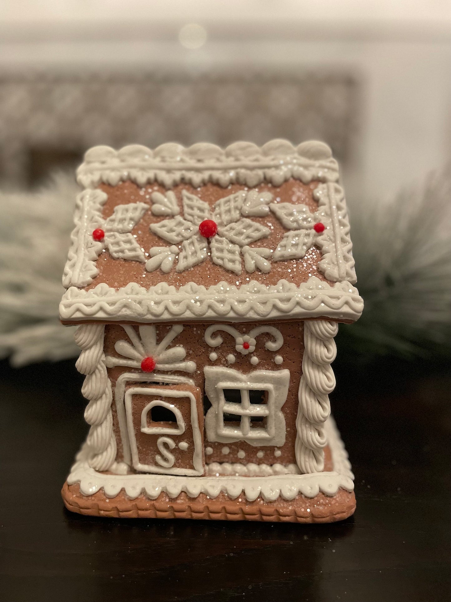 6”H x 5”W. Gingerbread lighted house.