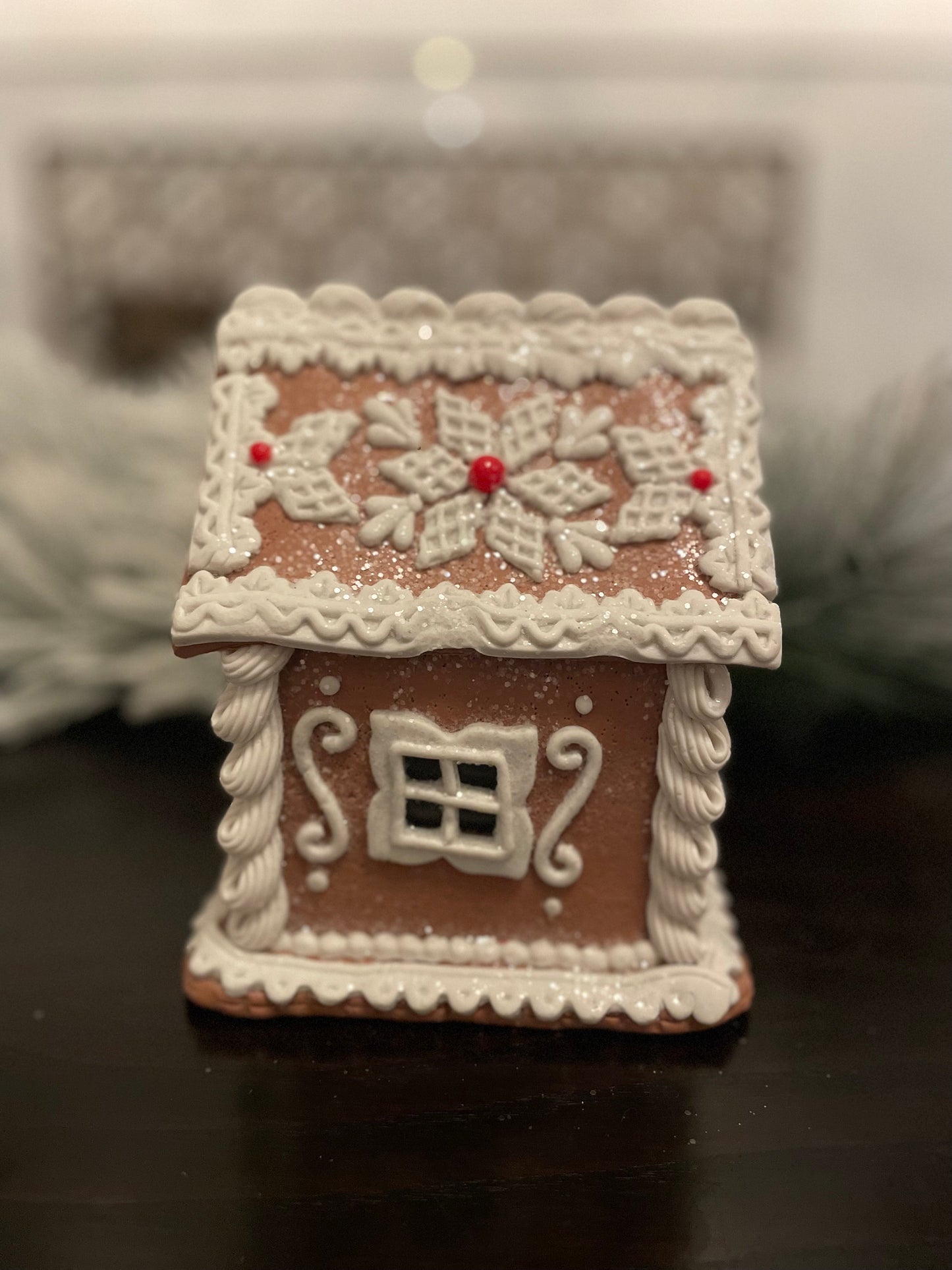 6”H x 5”W. Gingerbread lighted house.