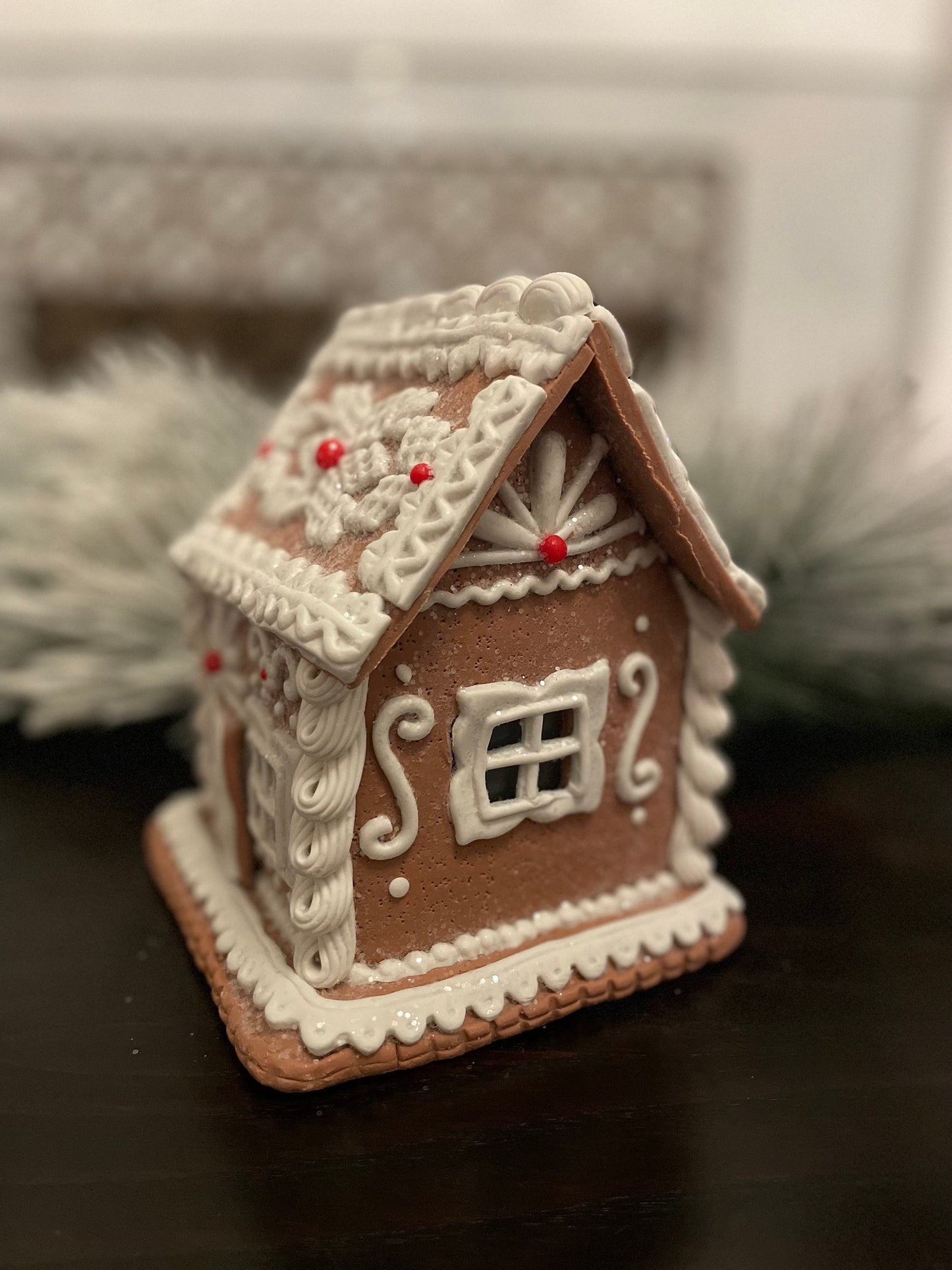 6”H x 5”W. Gingerbread lighted house.