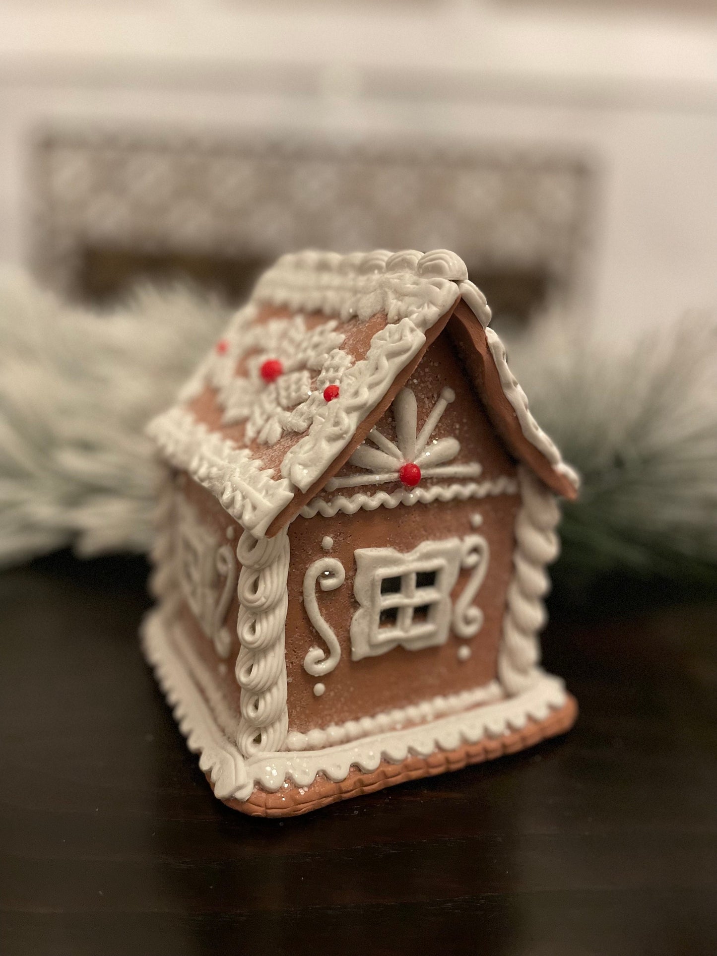 6”H x 5”W. Gingerbread lighted house.