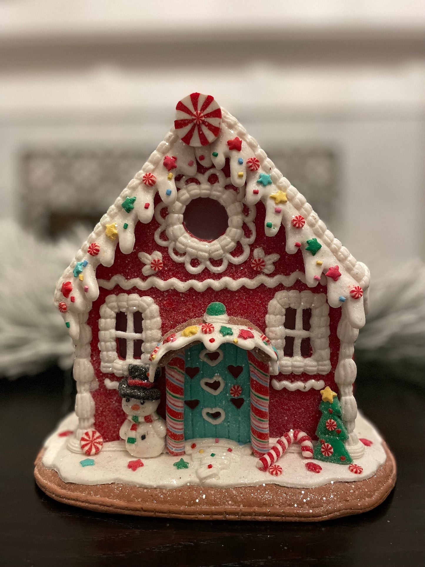 8”H x 8.5”W. Gingerbread lighted house.