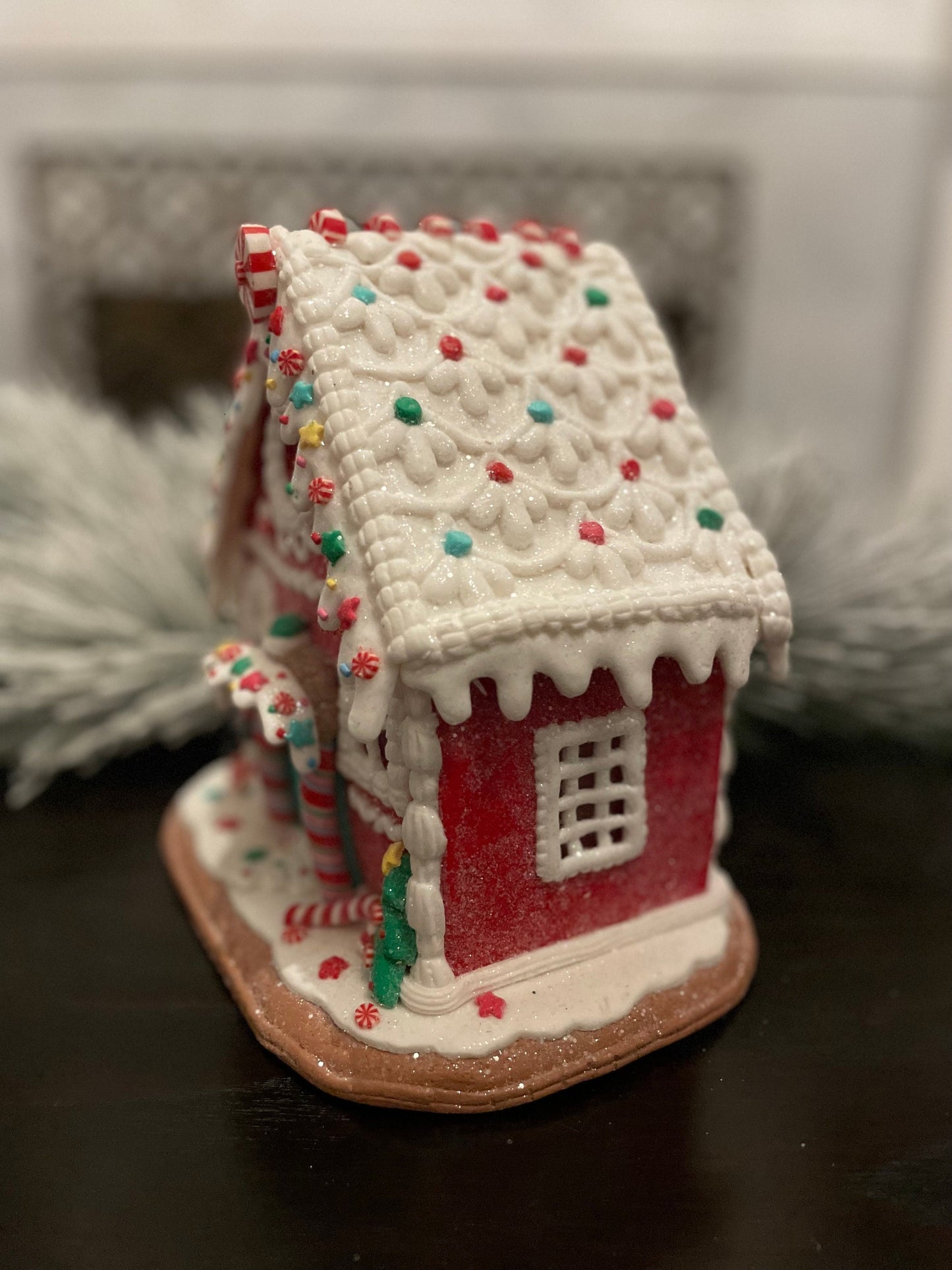 8”H x 8.5”W. Gingerbread lighted house.