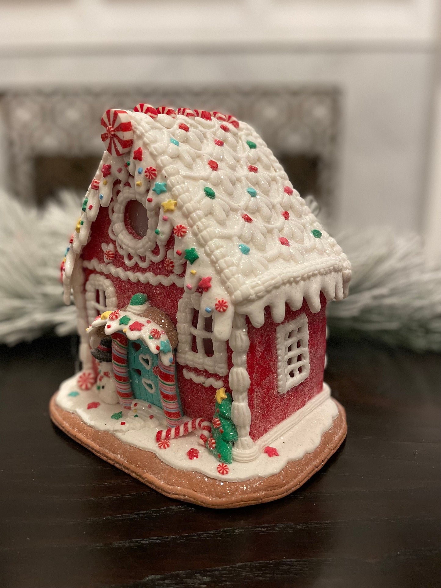 8”H x 8.5”W. Gingerbread lighted house.