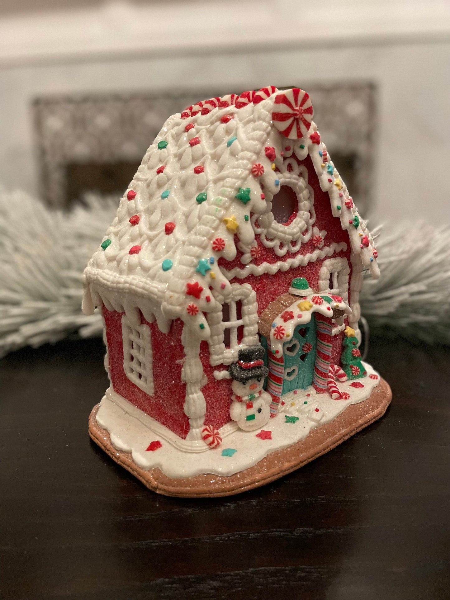 8”H x 8.5”W. Gingerbread lighted house.