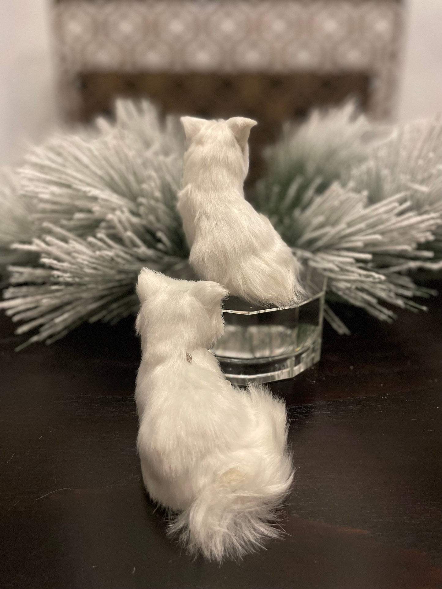 Set of 2. 4” furry fox ornament. Forest animal.