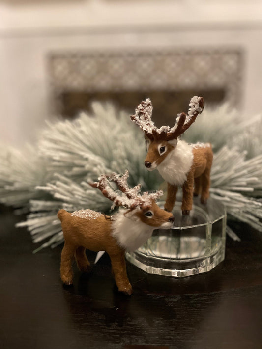 Set of 2. 4.5” faux fur deer ornament. Forest animal.