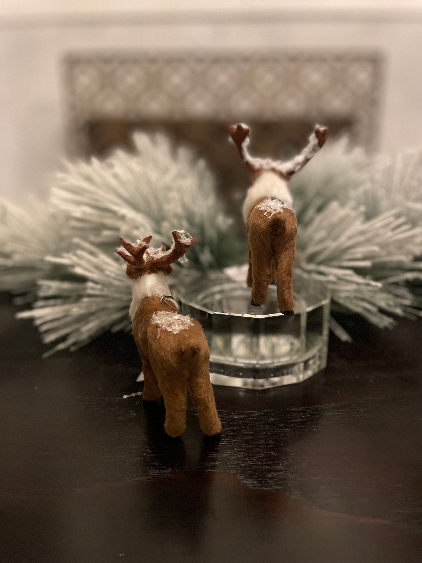 Set of 2. 4.5” faux fur deer ornament. Forest animal.