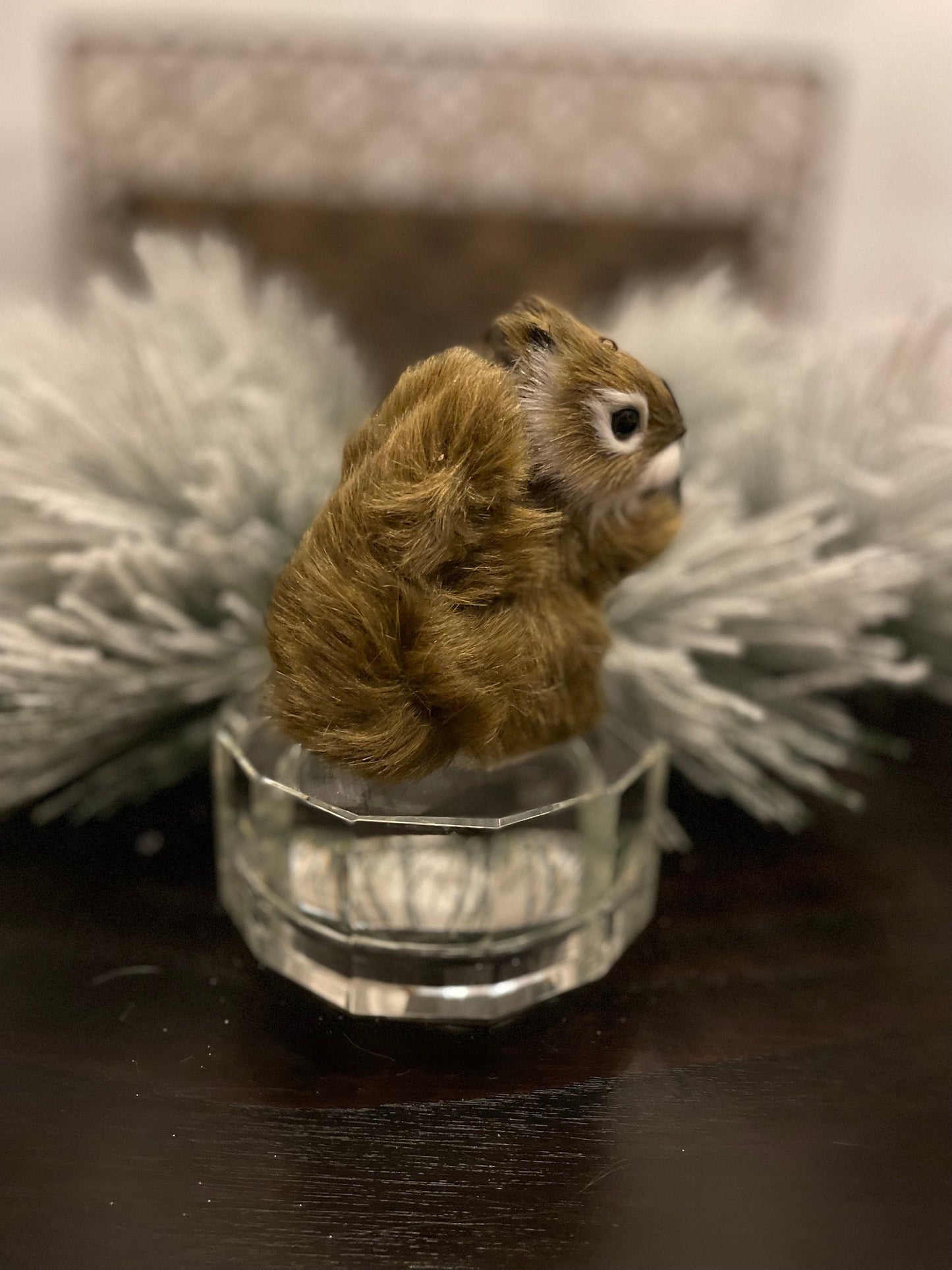 Set of 2. 4.5” furry squirrel ornament. Forest animal.