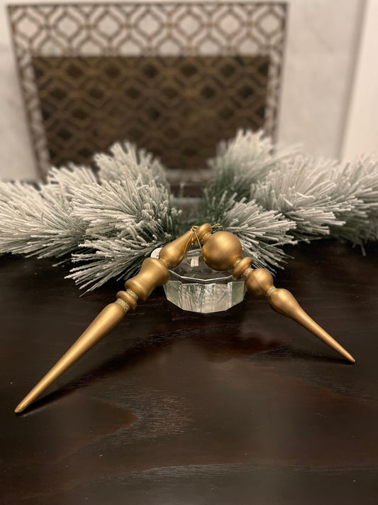 Set of 2. 11.5" Glass finial ornament. Gold matte.