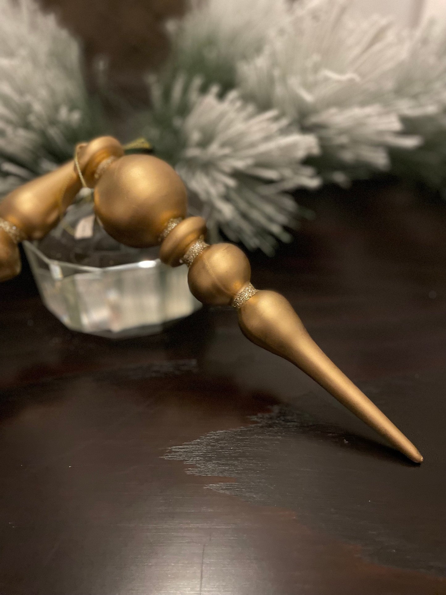 Set of 2. 11.5" Glass finial ornament. Gold matte.