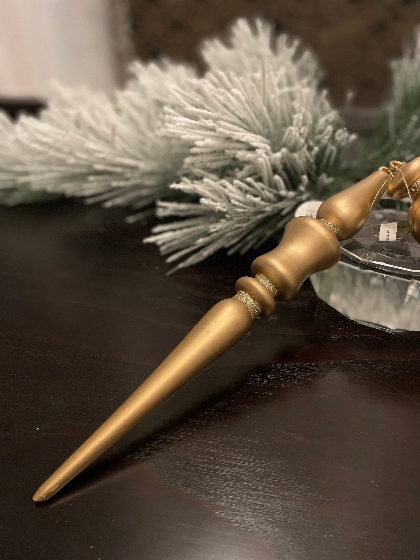Set of 2. 11.5" Glass finial ornament. Gold matte.