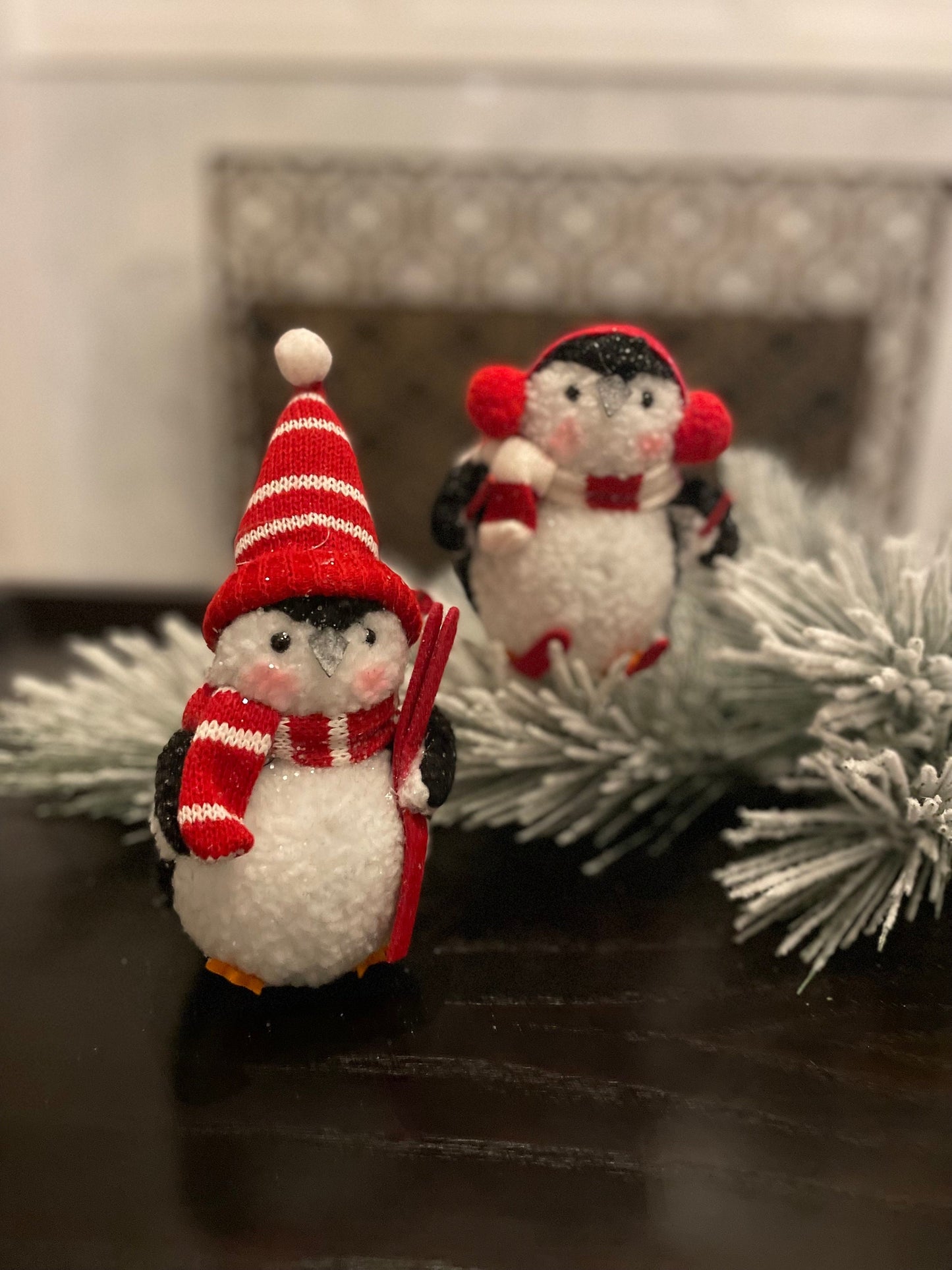 Set of 2. 6.75" Skiing Penguin ornament.