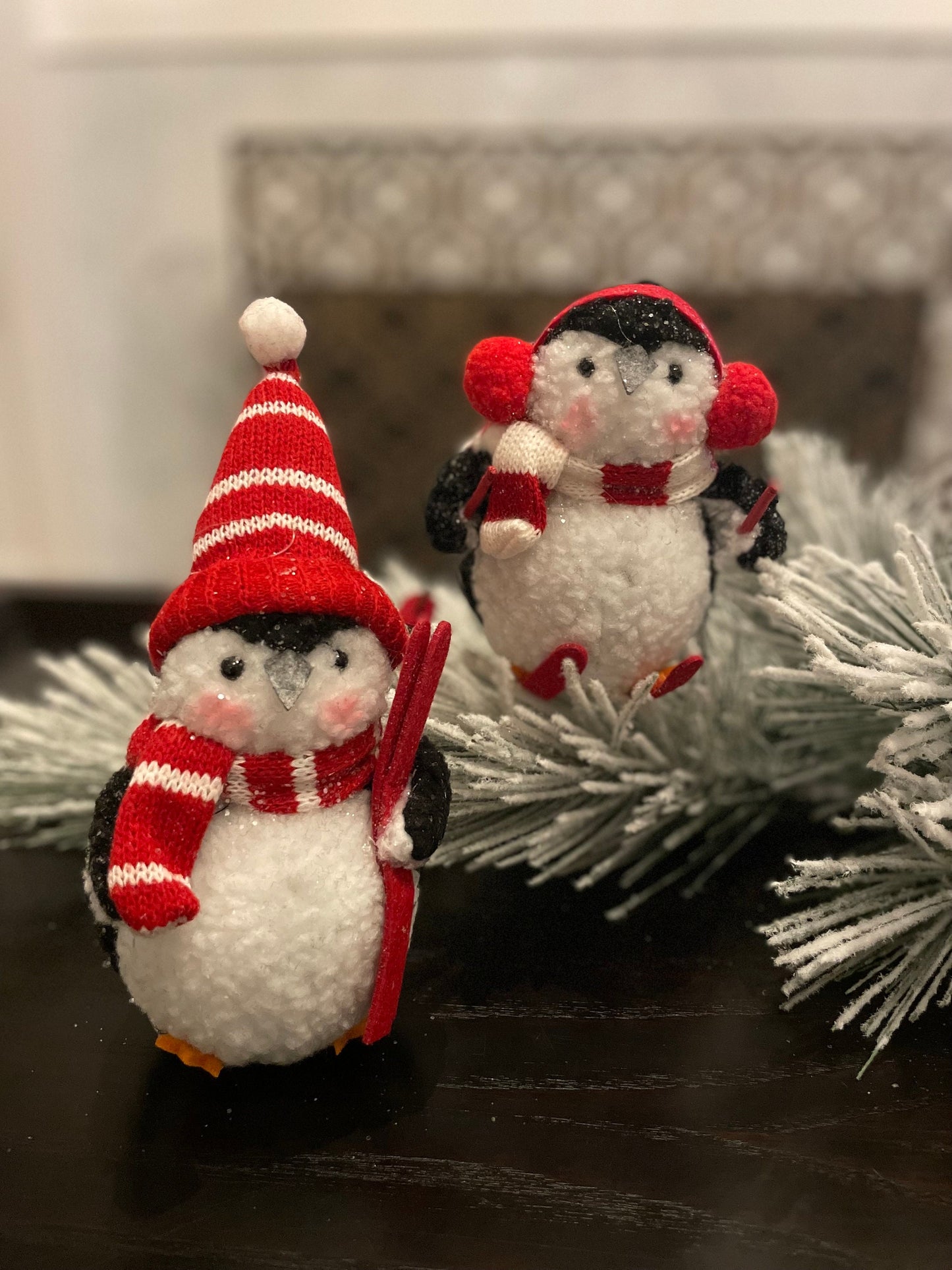 Set of 2. 6.75" Skiing Penguin ornament.