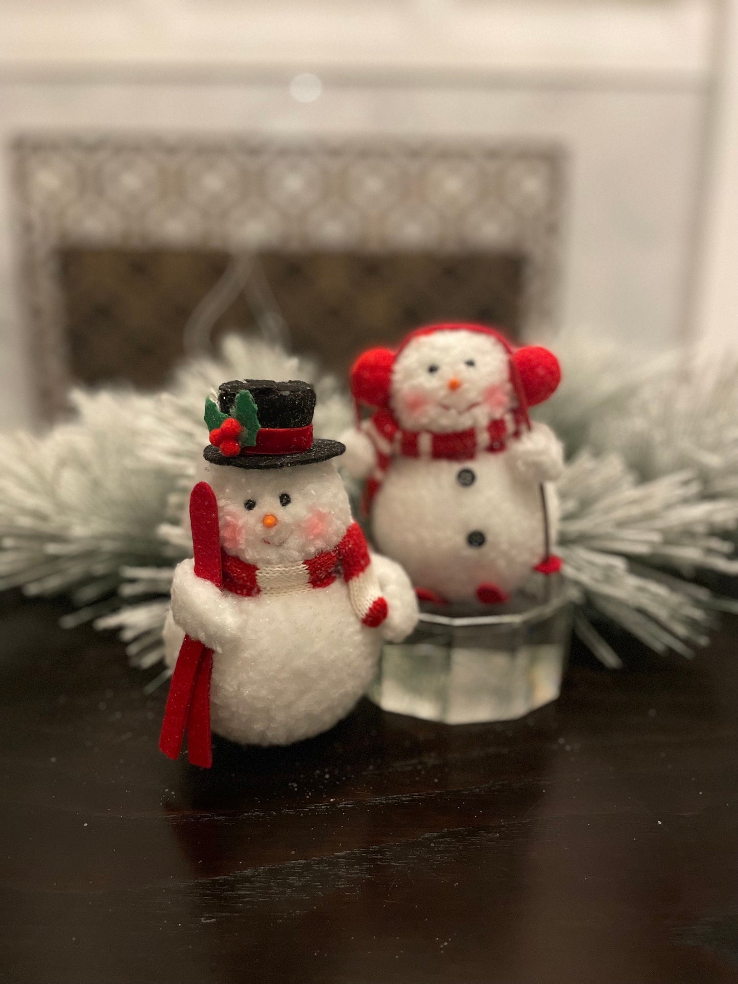 Set of 2. 6.5" Skiing Snowman ornament.