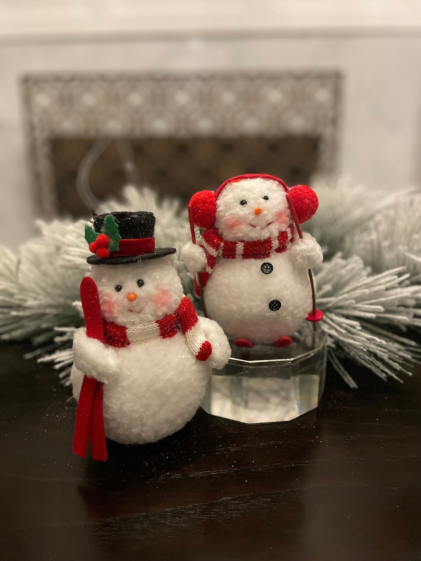 Set of 2. 6.5" Skiing Snowman ornament.
