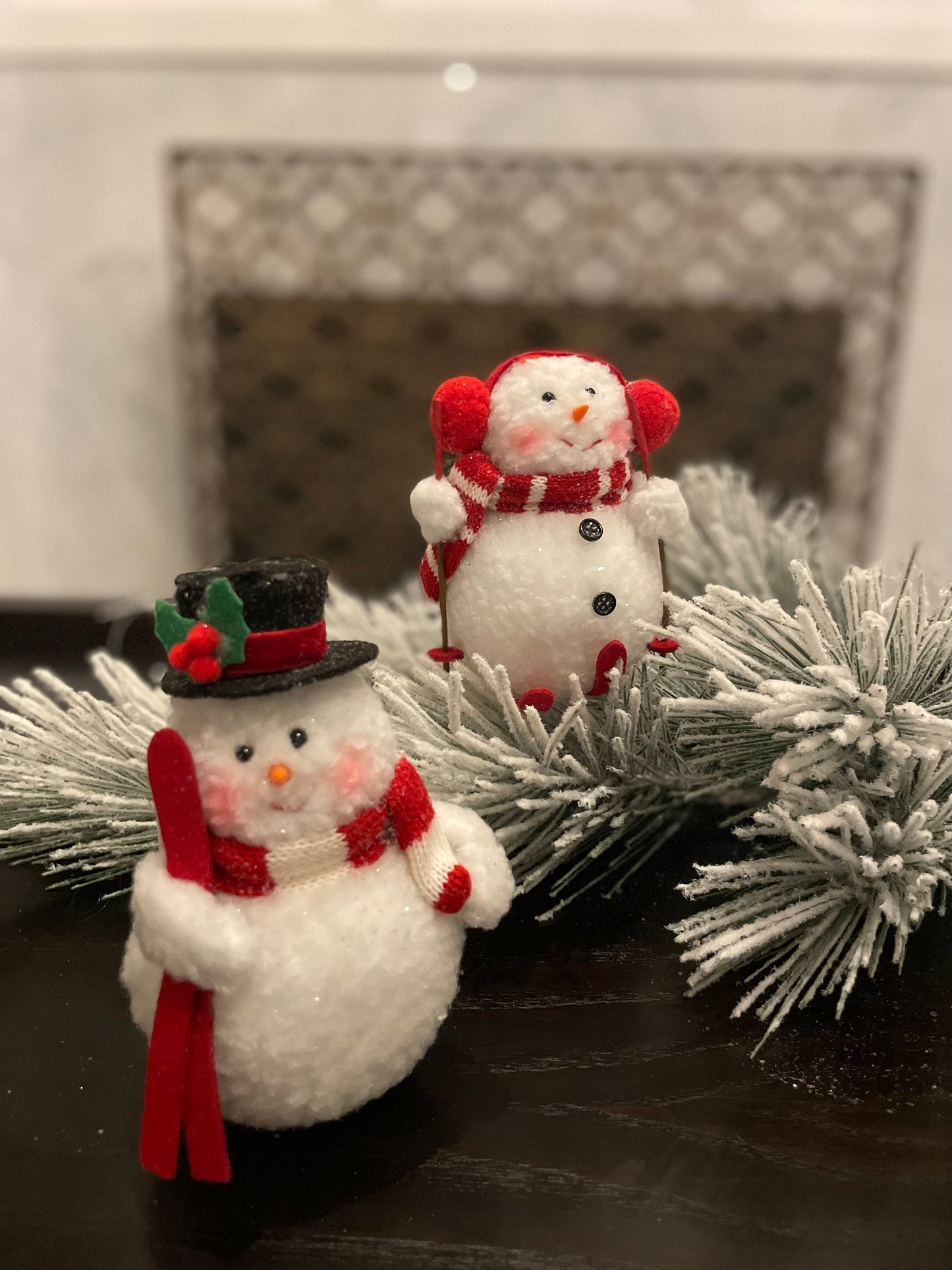 Set of 2. 6.5" Skiing Snowman ornament.