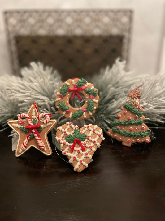 SET of 4. 5" Frosty Gingerbread holiday ornament.