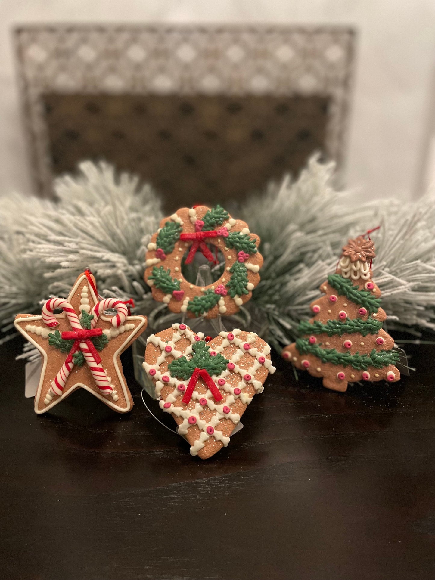 SET of 4. 5" Frosty Gingerbread holiday ornament.