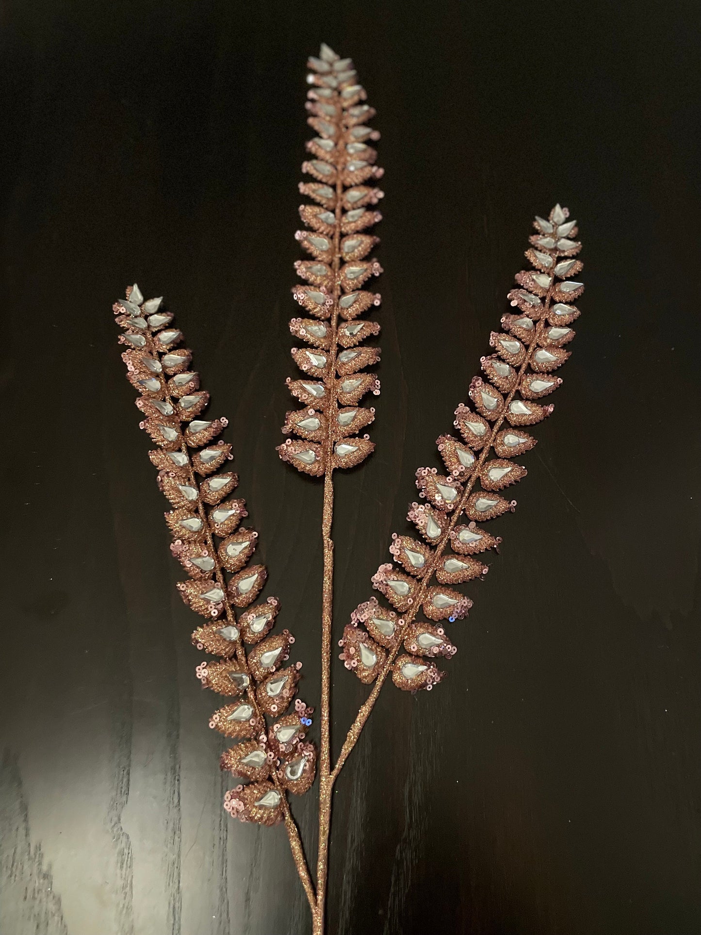 34.5" jeweled glitter fern spray pink and gold. SET of 3. Green flocked branches NOT included.