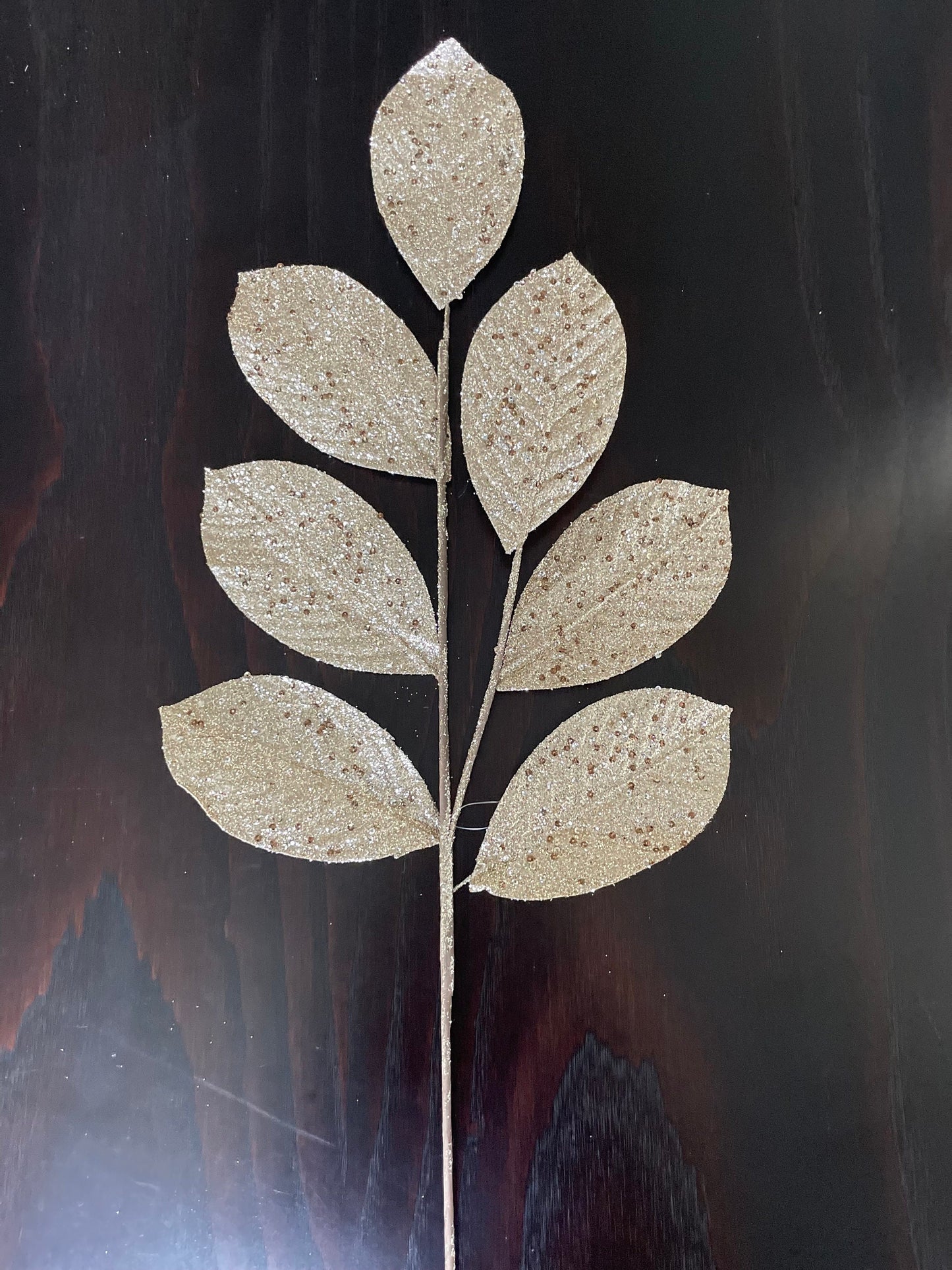 Set of 3. 27" glitter leaf spray. Champagne.