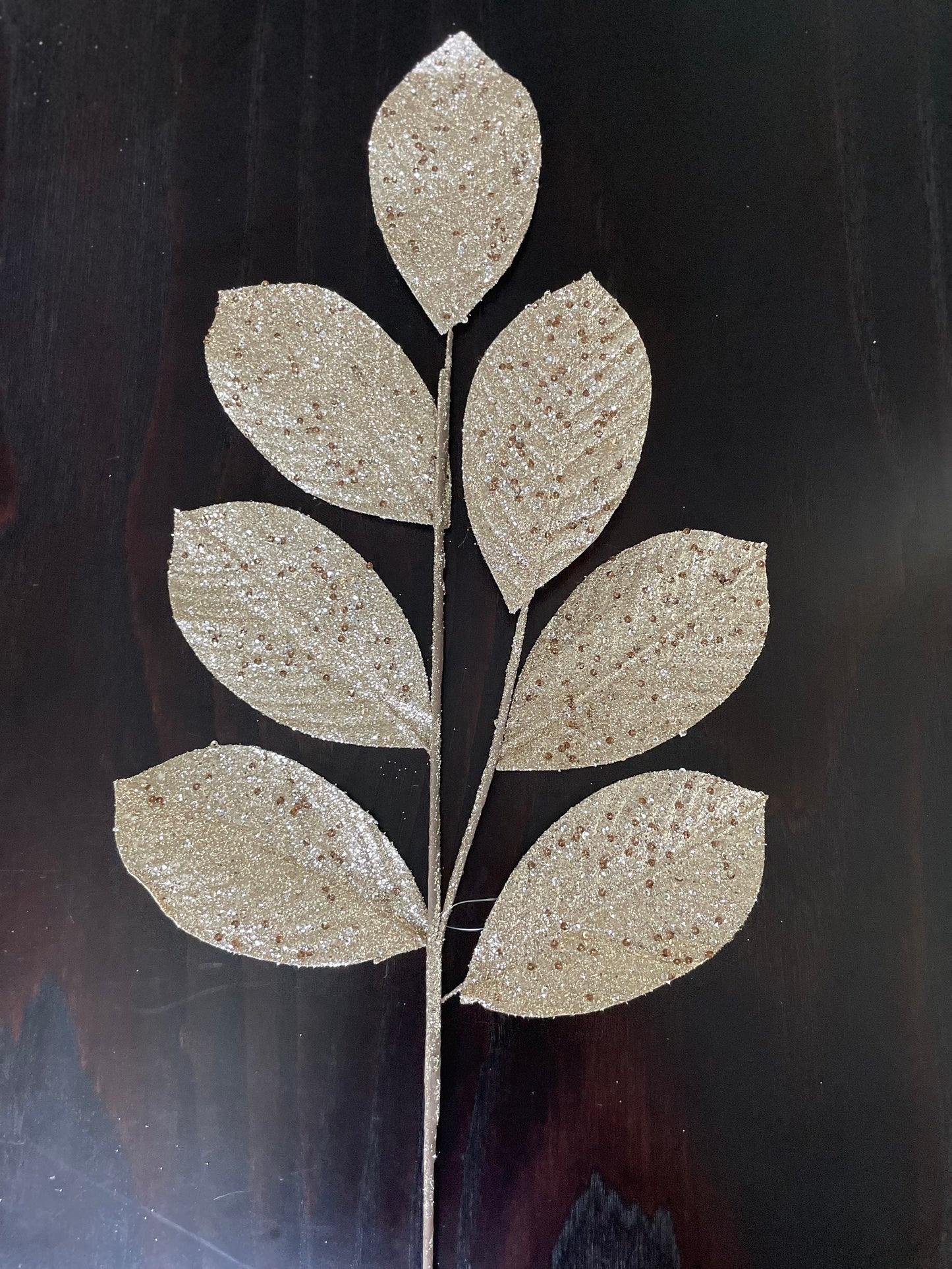 Set of 3. 27" glitter leaf spray. Champagne.