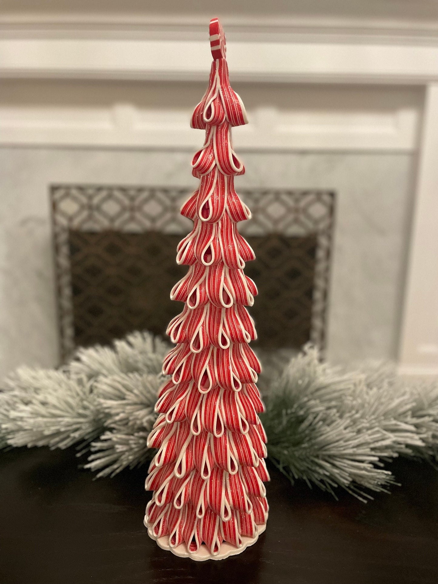 24”H x 6.5” W. Ribbon candy tree.