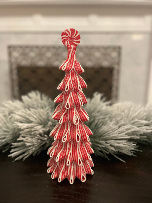 14”H x 5” W. Ribbon candy tree.
