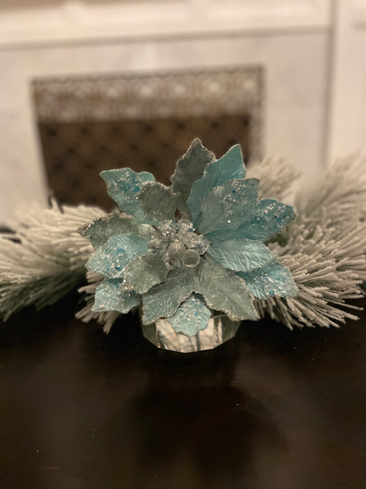 18" Heavy jeweled poinsettia stem. Aqua