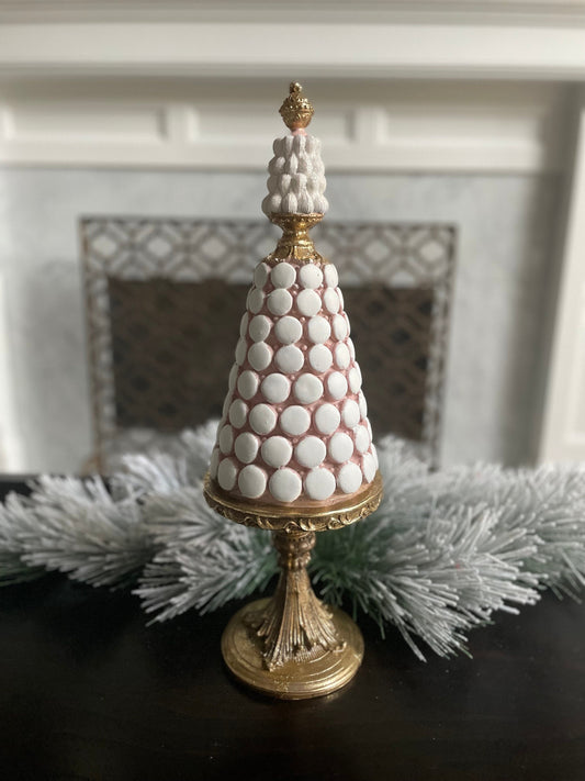 21”H x 7”W Macaroon tree. Christmas tree. Pink, white and gold.