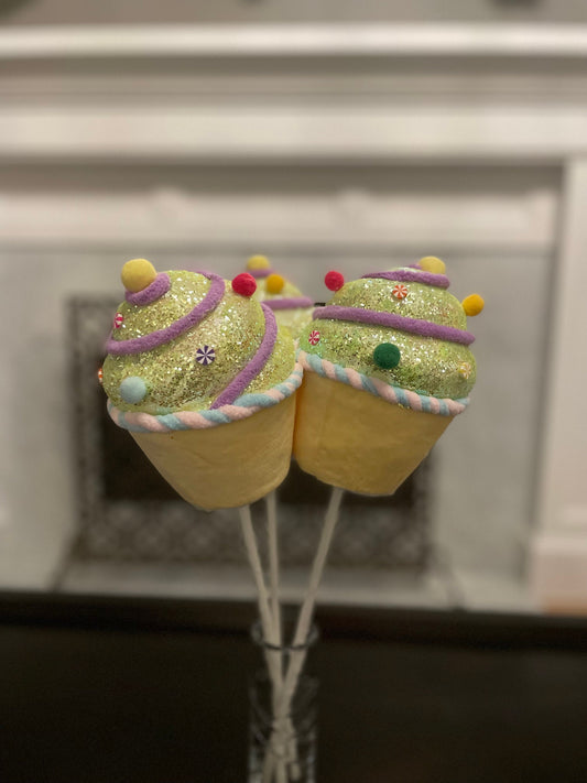 6.5” Light yellow Cupcake with sprinkles ornament. Set of 3.