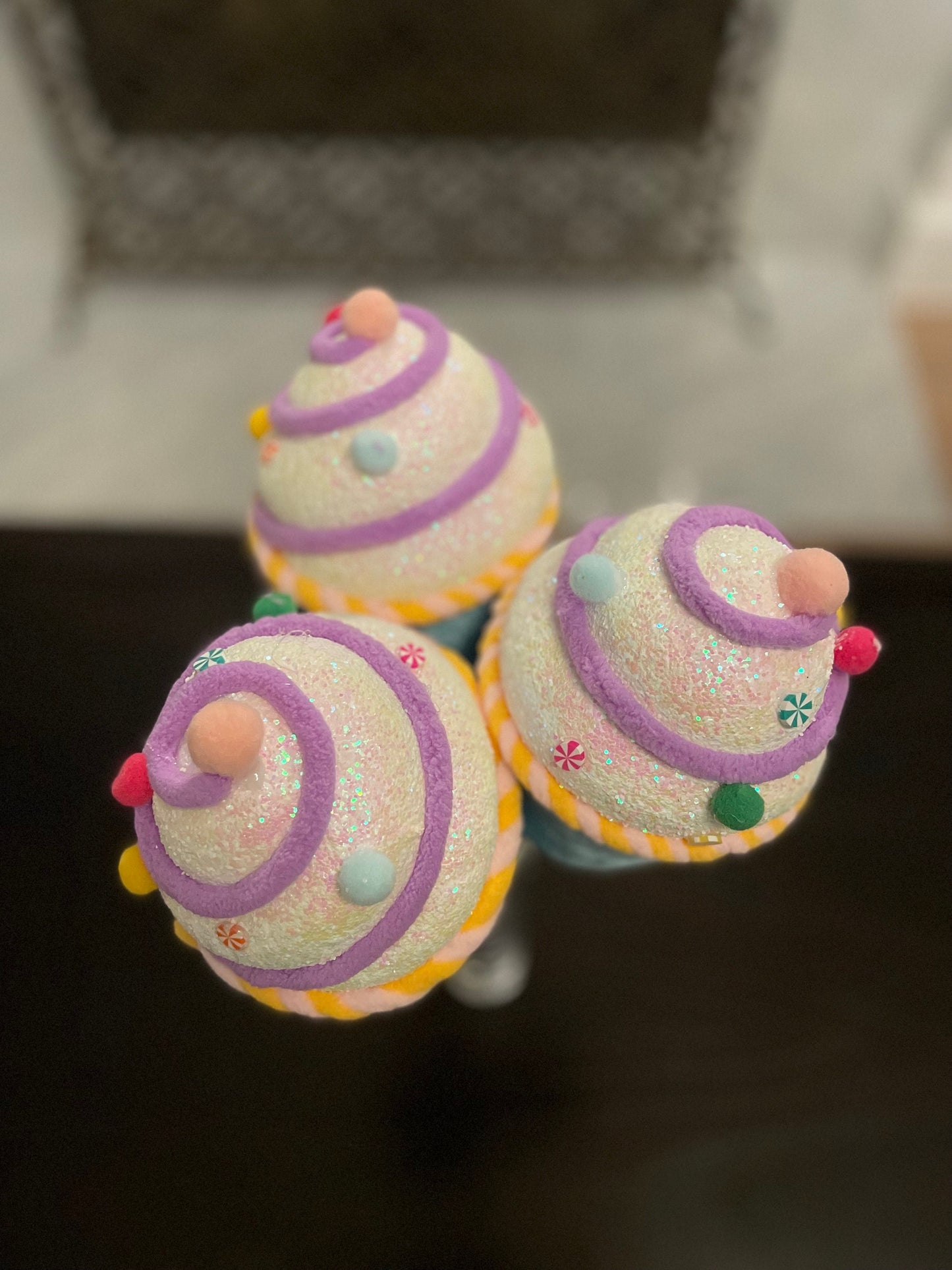 6.5” Blue Cupcake with sprinkles ornament. Set of 3.