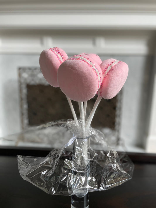 4” Macaroons with sprinkles ornament. Set of 6. Pink.