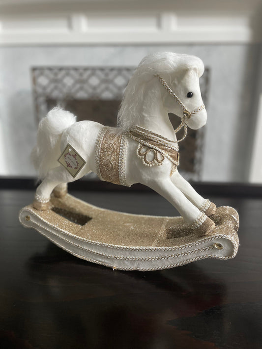12”H x 15” L x 5” W. White Jeweled Rocking horse. Mark Roberts.