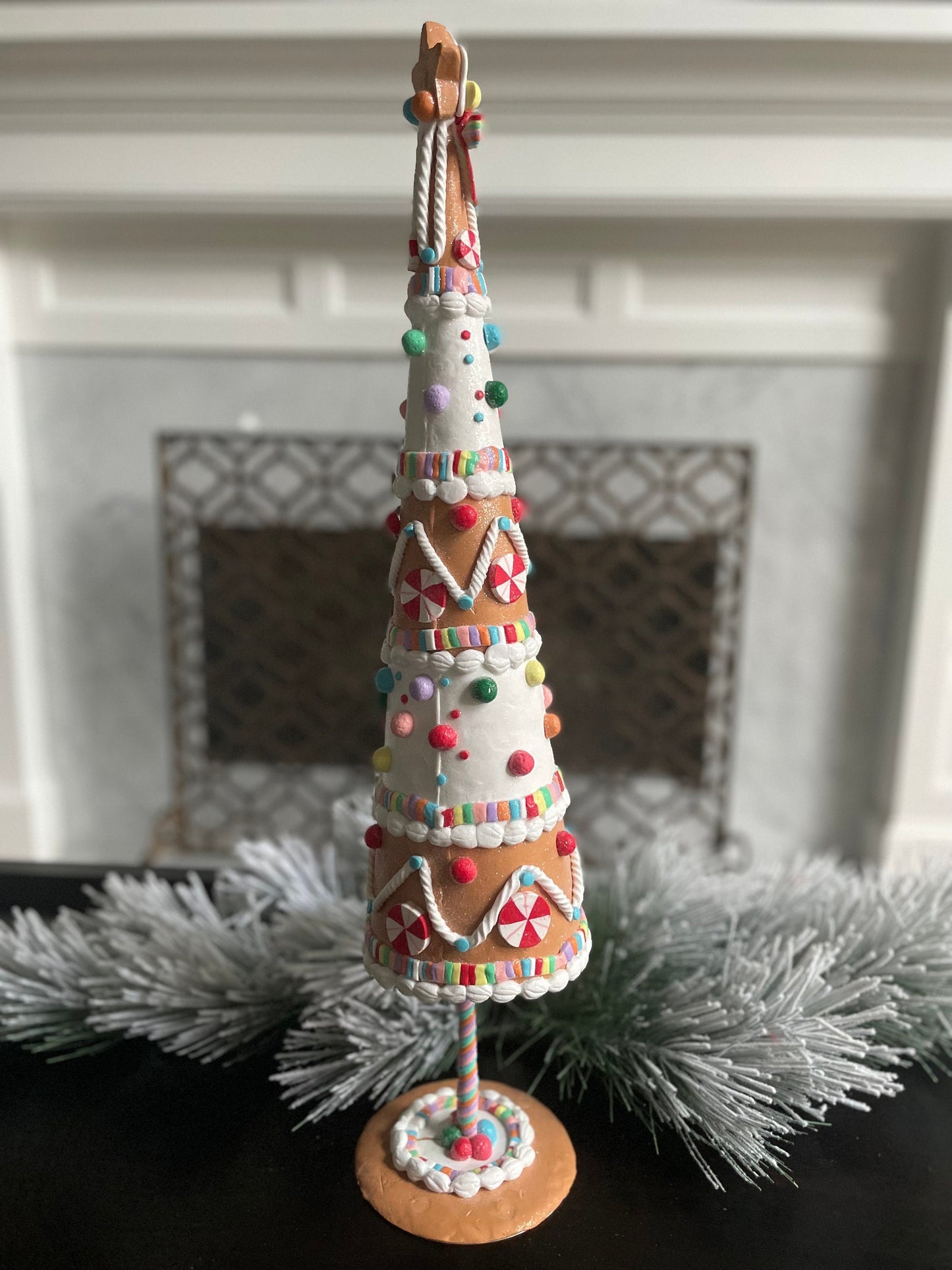 26” Claydough gingerbread candy tree. Christmas. Multi color.