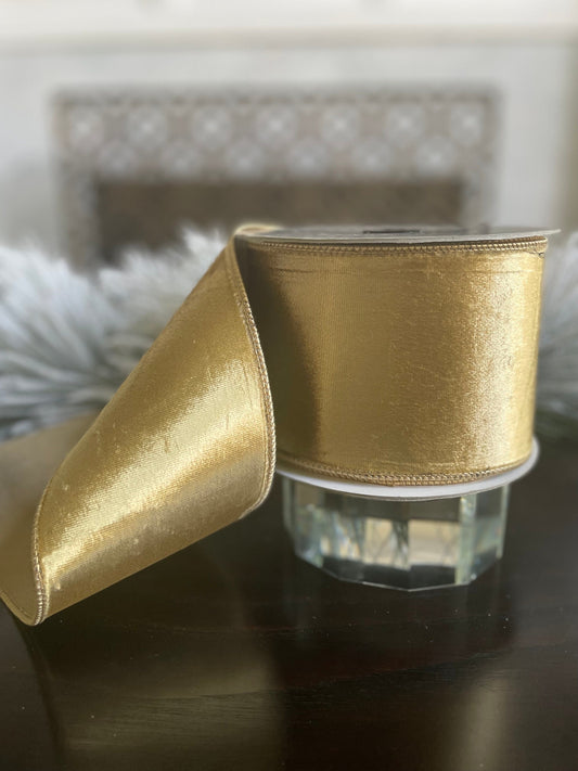 4"x 10 yds. Velvet gold wired ribbon. Farrisilk.