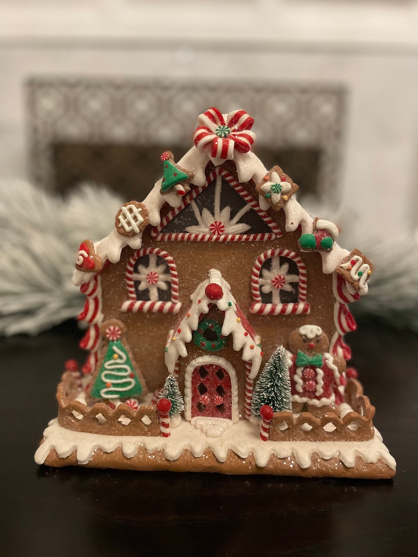 9”H Gingerbread lighted house.