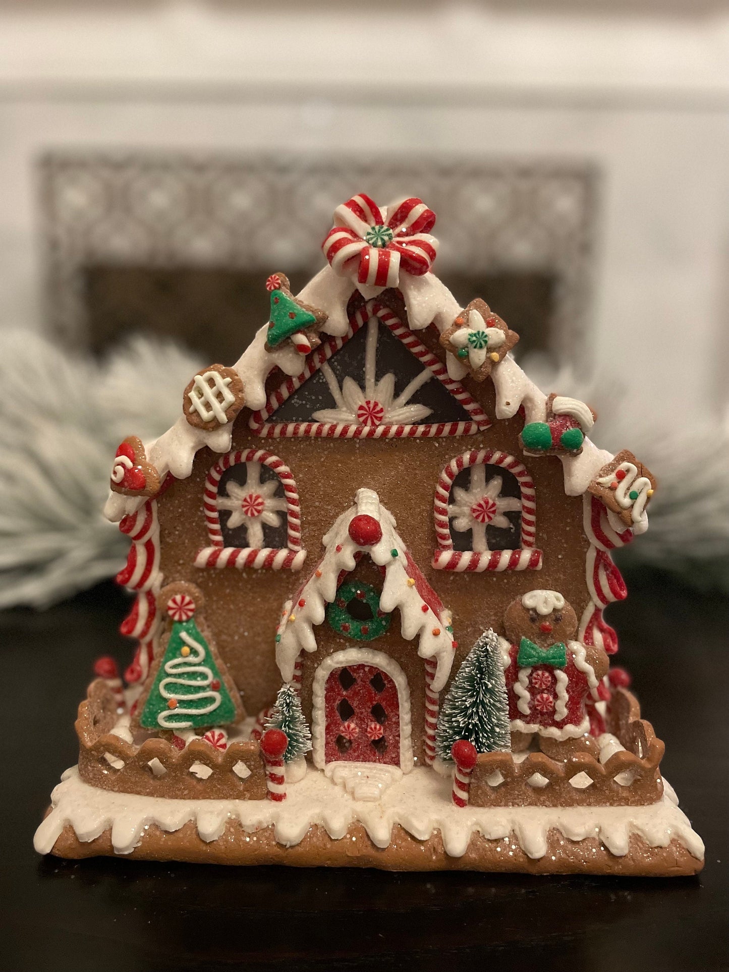 9”H Gingerbread lighted house.