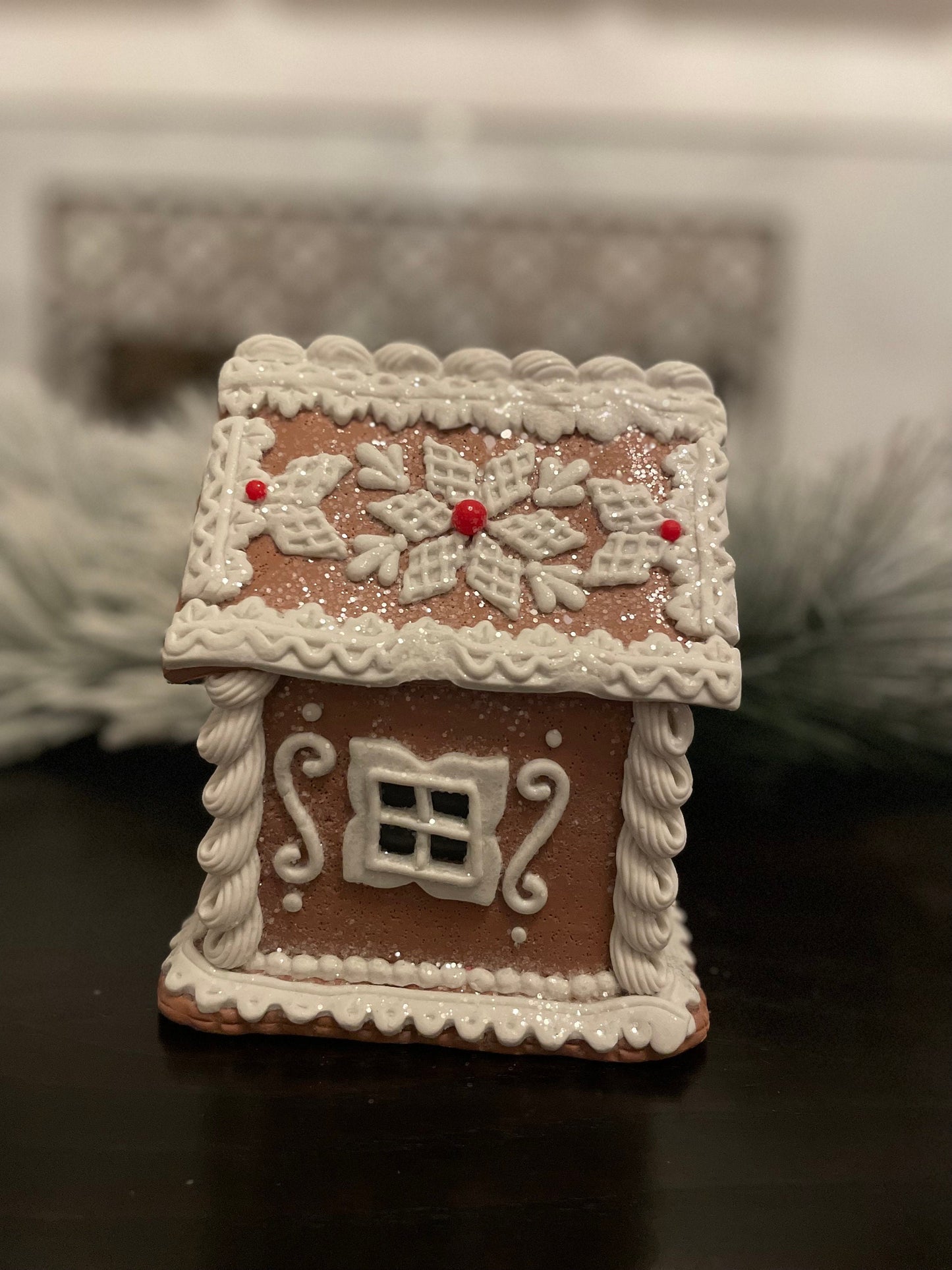 6”H x 5”W. Gingerbread lighted house.
