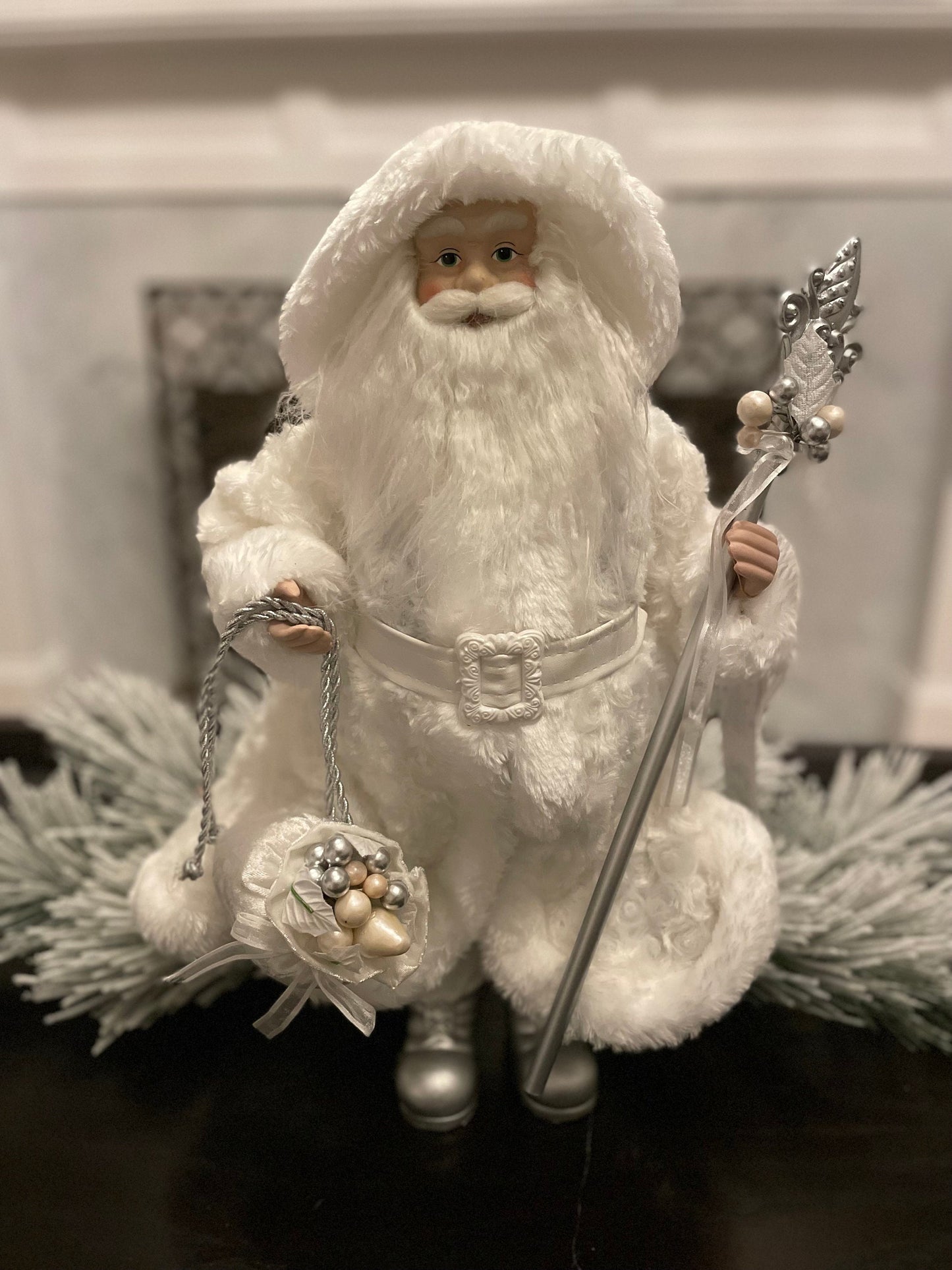 19" H. White Christmas Santa.